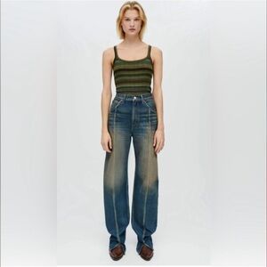 NWT Re/Done Tailored Jeans Split Hem Barrel Leg High Rise Denim in Active Indigo